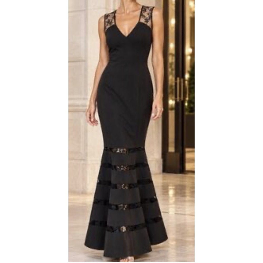 Cache Lace Illusion Mermaid/Trumpet Gown Black Dress Vintage Goth Size 6